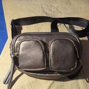 Unisex Silver Metallic Dark Leather Belt Bag/ Crossbody Bag NOW ONLY $15